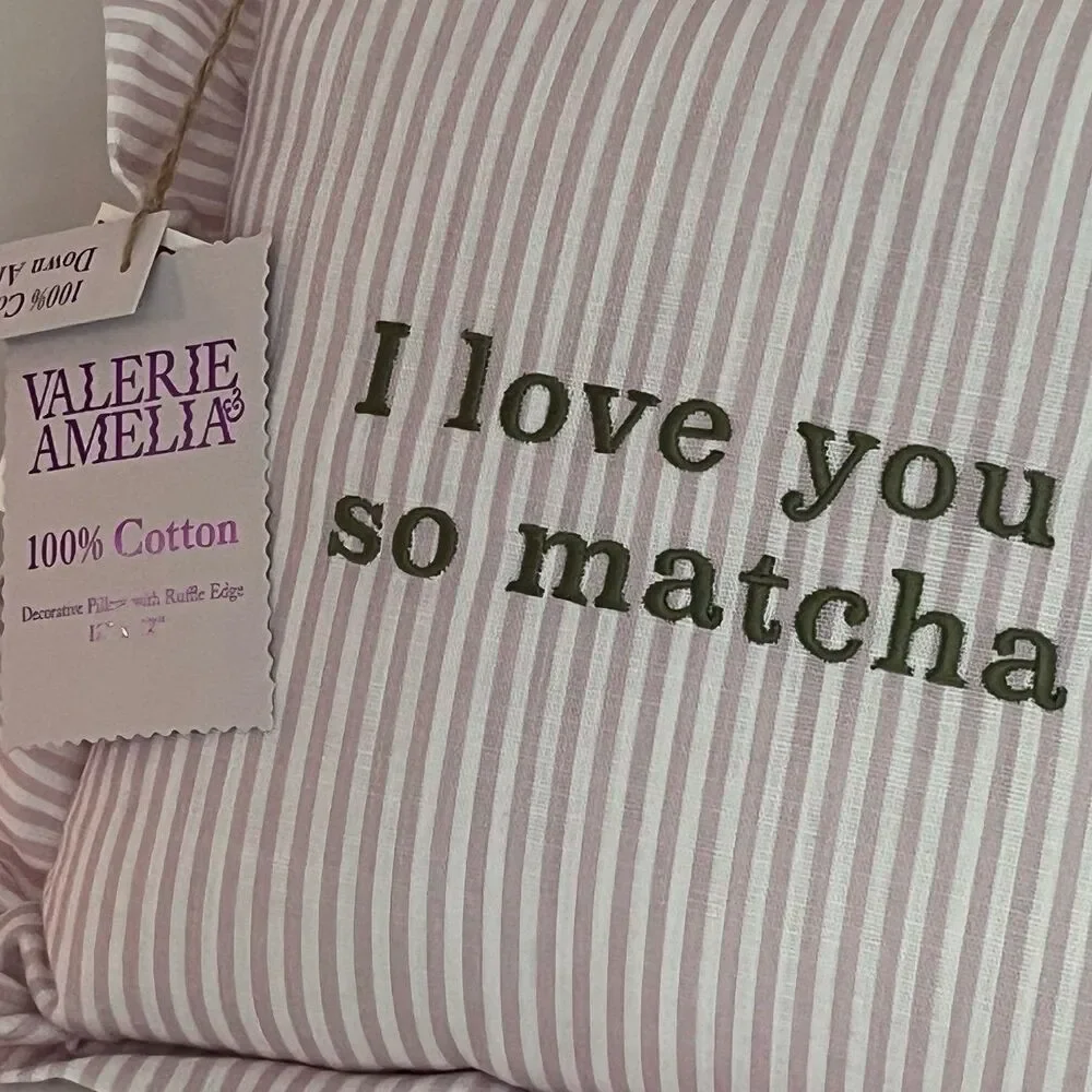 Valerie Amelia ‘I Love You So Match’ Decorative Pillow w Ruffle Edge